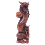 Wood statuette, 'Coiling Dragons' - Handcrafted Wood Sculpture