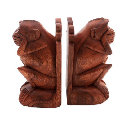 Buchstützen aus Holz, (Paar) - Handgeschnitzte Affen-Buchstützen aus Holz (Paar)