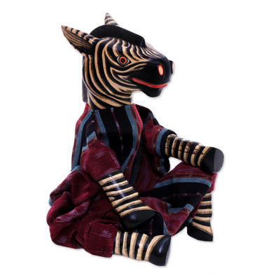 Ausstellungspuppe aus Holz, 'Sprechendes Zebra - Handgefertigte Ausstellungspuppe aus Holz und Baumwolle