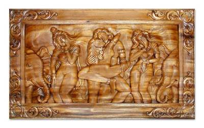 Wood relief panel, 'A Love Story' - Wood relief panel