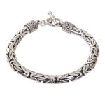 Men's sterling silver braided bracelet, 'Silver Dragon' - Men's Sterling Silver Bracelet