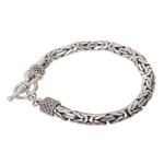Men's sterling silver braided bracelet, 'Silver Dragon' - Men's Sterling Silver Bracelet