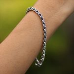 Men's sterling silver link bracelet, 'Flowing River' - Handmade Men's Silver Link Bracelet