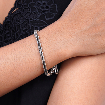 Men's sterling silver link bracelet, 'Flowing River' - Handmade Men's Silver Link Bracelet