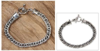 Men's sterling silver braided bracelet, 'Sparkling Brook' - Men's Silver Braided Bracelet