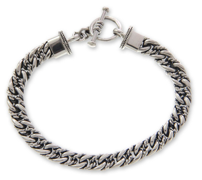 Men's sterling silver braided bracelet, 'Sparkling Brook' - Men's Silver Braided Bracelet