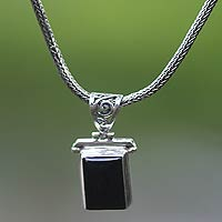 Onyx choker, 'Dream Guide' - Onyx Sterling Silver Pendant Necklace 