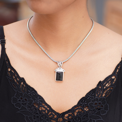 Onyx choker, 'Dream Guide' - Onyx Sterling Silver Pendant Necklace 