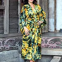 Featured review for Womens batik robe, Golden Firebirds