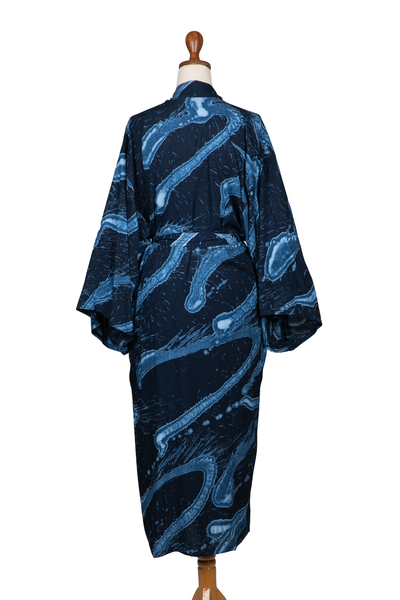 Bata batik de mujer - Bata azul con estampado de batik para mujer