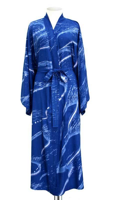 Spa Robe Batik Women's Batik Patterned Robe - Sea of Sapphire | NOVICA