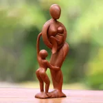Wood sculpture, 'Abstract Family' - Hand Carved Mother and Child Sculpture