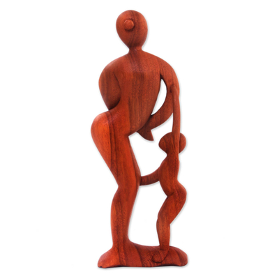 Wood sculpture, 'Abstract Family' - Hand Carved Mother and Child Sculpture