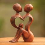 Wood sculpture, 'A Heart Shared by Two' - Romantic Wood Sculpture
