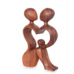 Wood sculpture, 'A Heart Shared by Two' - Romantic Wood Sculpture