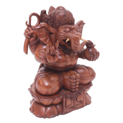 Wood statuette, 'Ganesha, Sacred Elephant-Man' - Wood statuette