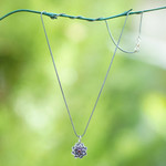 Garnet necklace, 'Sacred Red Lotus' - Floral Sterling Silver Garnet Pendant Necklace