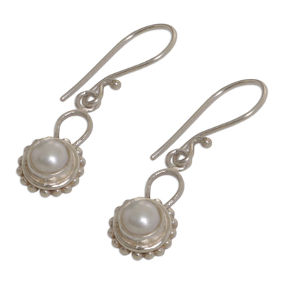 Pendientes colgantes de perlas, 'Silver Moonlight' - Pendientes colgantes de perlas de plata de ley
