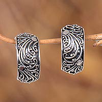 Sterling silver half hoop earrings, 'Prairie' - Sterling Silver Half Hoop Earrings from Indonesia