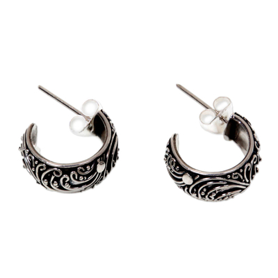 Sterling silver half hoop earrings, 'Prairie' - Sterling Silver Half Hoop Earrings from Indonesia
