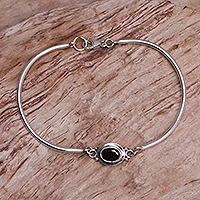 Garnet pendant bracelet, 'Moonbeam Passion' - Garnet Sterling Silver Bangle Bracelet