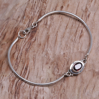 Garnet pendant bracelet, 'Moonbeam Passion' - Garnet Sterling Silver Bangle Bracelet