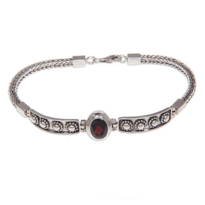 Garnet pendant bracelet, 'Cosmic Story' - Sterling Silver Garnet Bracelet