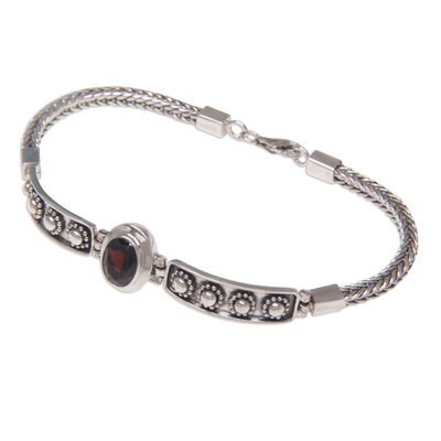 Garnet pendant bracelet, 'Cosmic Story' - Sterling Silver Garnet Bracelet