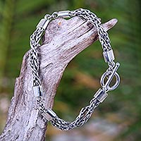 Sterling silver braided bracelet, 'Cosmic Paths' - Handmade Sterling Silver Chain Bracelet