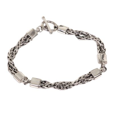 Sterling silver braided bracelet, 'Cosmic Paths' - Handmade Sterling Silver Chain Bracelet