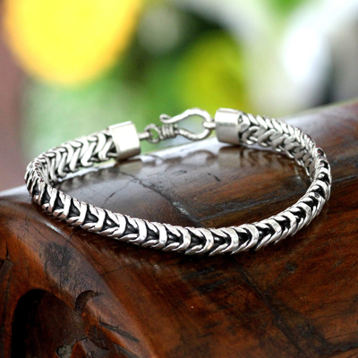 Sterling silver braided bracelet, 'Java Temptation' - Handmade Sterling Silver Chain Bracelet