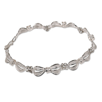 Sterling silver link bracelet, 'Wedding Ribbons' - Indonesian Sterling Silver Link Bracelet