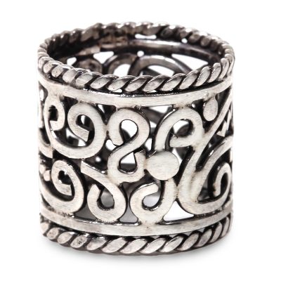 Sterling silver band ring, 'Floral Rapture' - Hand Made Sterling Silver Band Ring