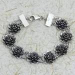 Garnet flower bracelet, 'Sacred Red Lotus' - Garnet flower bracelet