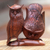 Wood statuette, 'Owl Couple' - Hand Made Wood Bird Sculpture