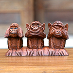Wood Sculpture from Indonesia, 'Three Wise Monkeys'