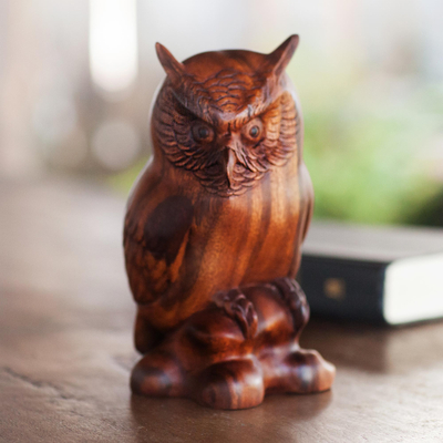 Wood statuette, Crested Owl
