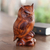 Wood statuette, 'Crested Owl' - Fair Trade Wood Bird Sculpture