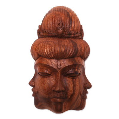 Wood mask, 'Radiant Trinity' - Cultural Wood Mask from Indonesia