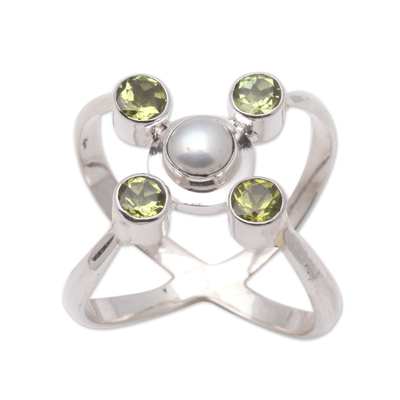 Artisan Crafted Peridot and Pearl Ring