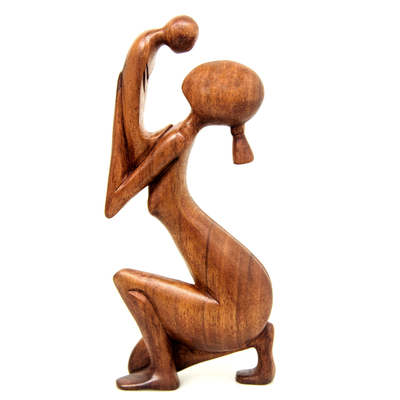 Wood sculpture, 'Moment of Tenderness' - Hand Crafted Mother and Child Sculpture