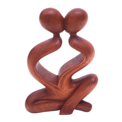 Wood sculpture, 'Heartfelt Kiss' - Romantic Wood Sculpture