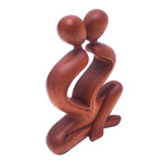 Wood sculpture, 'Heartfelt Kiss' - Romantic Wood Sculpture