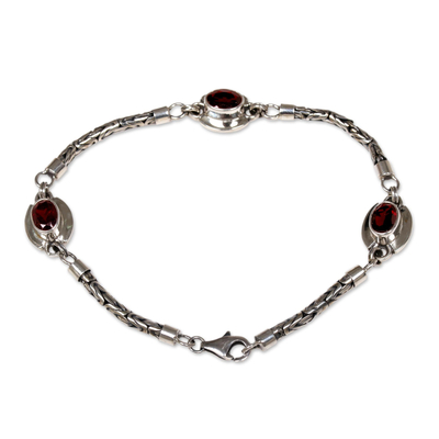 Garnet charm bracelet, 'Triple Passion' - Garnet charm bracelet