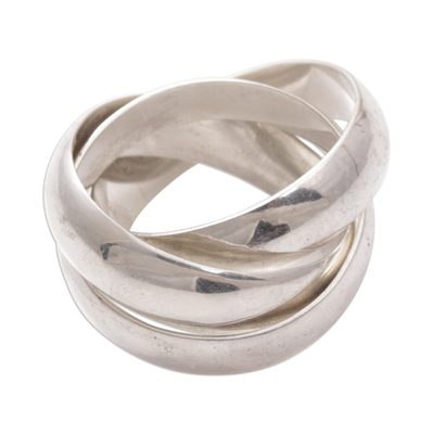 Men's sterling silver ring, 'Family of Three' - Men's Handmade Sterling Silver Band Ring