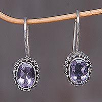 Amethyst drop earrings, 'Purple Spell'