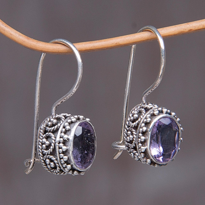 Amethyst drop earrings, 'Purple Spell' - Sterling Silver Amethyst Drop Earrings