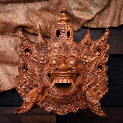 Holzmaske, „Rahwana, König von Alengka“ - Balinesische geschnitzte Holzmaske mit Darstellung des Alengka-Königs von Alengka