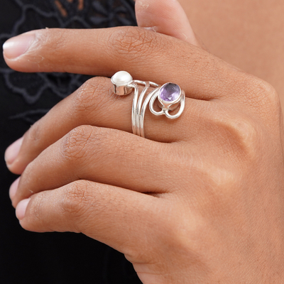 Amethyst and pearl ring, 'Pure in Heart' - Amethyst and Pearl Ring