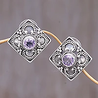 Amethyst button earrings, 'Mystical Flower'